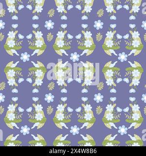 Nahtloses Blumenmuster. Verzierung von sanft blauen Blumen und Blättern auf dunkelblauem Hintergrund. Vektorabbildung Stock Vektor