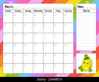 Wochenplaner. Bunte leere druckbare Vorlage. Vektorabbildung. Stock Vektor