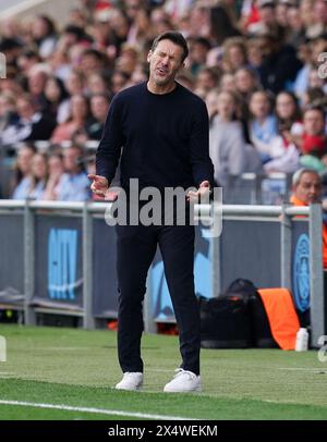 Gareth Taylor, Manager von Manchester City, ist beim Spiel der Barclays Women's Super League im Joie Stadium in Manchester auf der Touchline. Bilddatum: Sonntag, 5. Mai 2024. Stockfoto