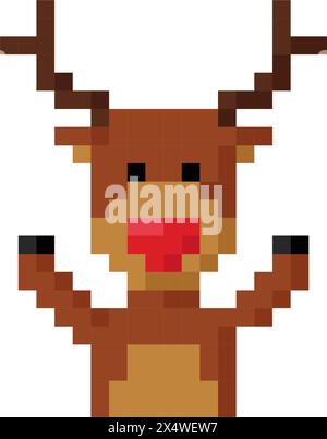 Rudolph, Rentier mit roter Nase. Symbol im 8-Bit-Stil Stock Vektor
