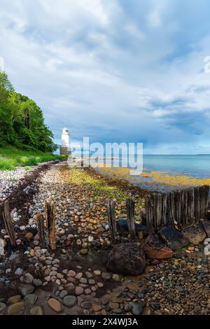 Ein Blick auf den Leuchtturm von Taksensand, als, Dänemark. Stockfoto