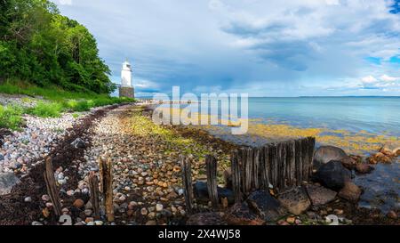 Ein Blick auf den Leuchtturm von Taksensand, als, Dänemark. Stockfoto