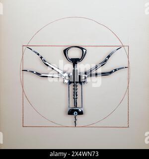 Konzeptuelle Leonardo da Vinci Zeichnung des Vitruvianischen Menschen Stockfoto