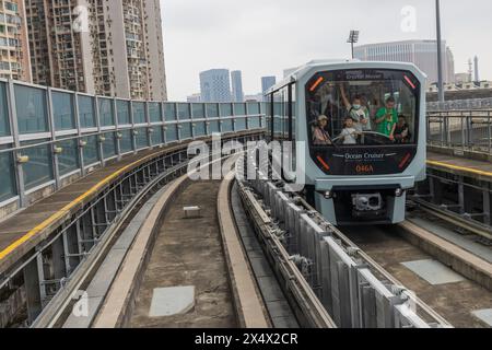 Macau - 2. April 2021: Macau Light Rapid Transit (MLRT) Taipa Line. Stockfoto