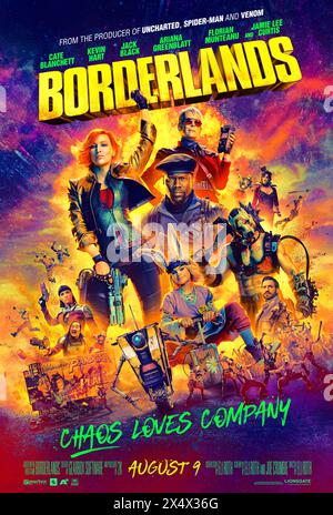 Borderlands (2024) unter der Regie von Eli Roth mit Cate Blanchett, Ariana Greenblatt, Haley Bennett, Jamie Lee Curtis und Kevin Hart. Ein Spielfilm auf der Grundlage des beliebten Videospiels auf dem verlassenen fiktiven Planeten Pandora, wo Menschen nach einem mysteriösen Relikt suchen. US-Poster mit einem Blatt ***NUR FÜR REDAKTIONELLE ZWECKE***. Quelle: BFA/Lionsgate Stockfoto