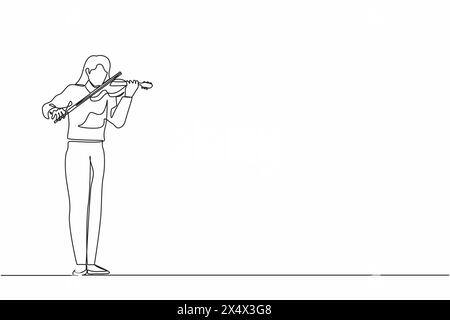 Eine einzeilige Frau, die Geige spielt. Klassischer Musiker mit Musikinstrument. Eine Musikerin spielt Violine auf dem Musikfest Stock Vektor