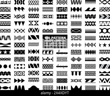 100 Musterpinsel für Rahmen, Rahmen und Vintage-Etiketten. Stock Vektor