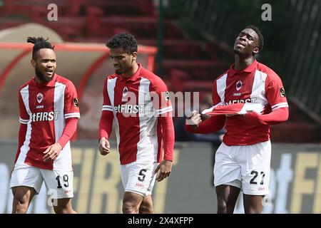 Antwerpen, Belgien. Mai 2024. Die Antwerpenerin Mandela Keita reagiert auf ein Fußballspiel zwischen Royal Antwerp FC und Club Brugge KV am Sonntag, den 5. Mai 2024 in Antwerpen, am 7. (Von 10) Tag der Play-offs der Champions der ersten Liga der Jupiler Pro League 2023-2024. BELGA FOTO BRUNO FAHY Credit: Belga News Agency/Alamy Live News Stockfoto