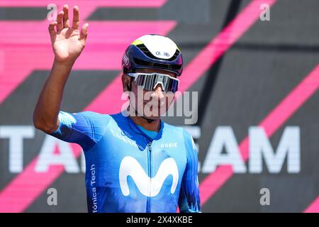 Turin, Italien. Mai 2024. Nairo Quintana aus Kolumbien und Movistar Team vor dem 107. Giro d’Italia 2024, Stage 1, 140 km von Venaria reale nach Turin. Die 107. Ausgabe des Giro d'Italia, die insgesamt 3400, 8 km dauert, startet am 4. Mai 2024 in der Veneria reale in der Nähe von Turin und endet in Rom. (Foto: Fabrizio Carabelli/SOPA Images/SIPA USA) Credit: SIPA USA/Alamy Live News Stockfoto