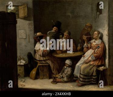 Gemälde von Kartenspielern des flämischen Malers Josse van Craesbeeck Öl auf Tafelkunstwerk Meisterwerk Stockfoto