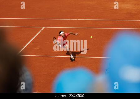 Barcelona, Spanien. April 2024. Tsitsipas in Aktion während des Barcelona Open Banc de Sabadell Tennis Turniers im Reial Club de Tennis Barcelo Stockfoto