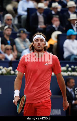 Barcelona, Spanien. April 2024. Tsitsipas in Aktion während des Barcelona Open Banc de Sabadell Tennis Turniers im Reial Club de Tennis Barcelo Stockfoto