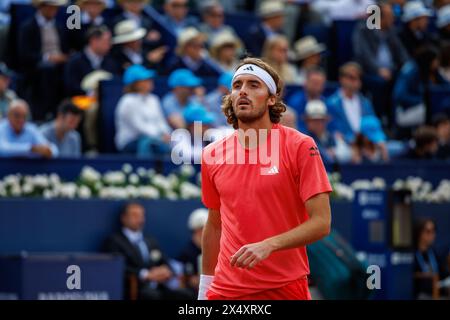 Barcelona, Spanien. April 2024. Tsitsipas in Aktion während des Barcelona Open Banc de Sabadell Tennis Turniers im Reial Club de Tennis Barcelo Stockfoto