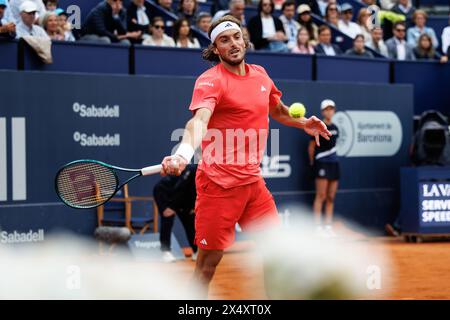 Barcelona, Spanien. April 2024. Tsitsipas in Aktion während des Barcelona Open Banc de Sabadell Tennis Turniers im Reial Club de Tennis Barcelo Stockfoto