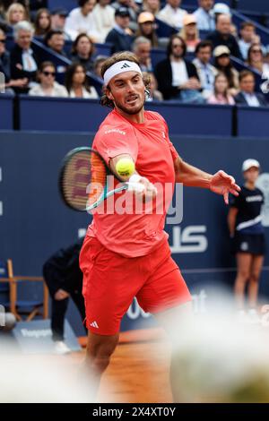 Barcelona, Spanien. April 2024. Tsitsipas in Aktion während des Barcelona Open Banc de Sabadell Tennis Turniers im Reial Club de Tennis Barcelo Stockfoto