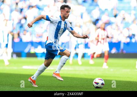 Barcelona, Spanien. Mai 2024. Javi Puado (7) von Espanyol wurde während des Spiels der LaLiga 2 zwischen Espanyol und Sporting Gijon im Stage Front Stadium in Barcelona gesehen. (Foto: Gonzales Photo/Alamy Live News Stockfoto