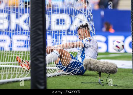 Barcelona, Spanien. Mai 2024. Martin Braithwaite (22) von Espanyol, der während des Spiels der LaLiga 2 zwischen Espanyol und Sporting Gijon im Stage Front Stadium in Barcelona gesehen wurde. (Foto: Gonzales Photo/Alamy Live News Stockfoto