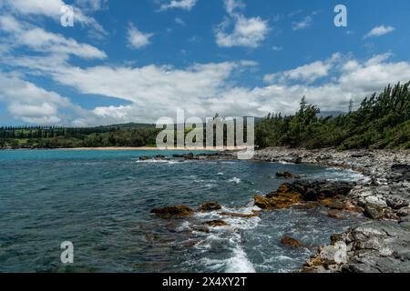 Wunderschöne aussicht auf die Namalu Bay entlang des Kapalua Coastal Trail auf Maui, Hawaii Stockfoto