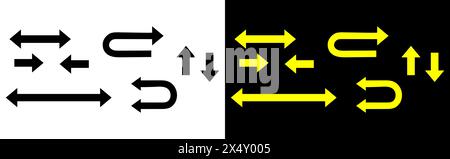 Pfeilsymbol nach links und rechts, nur in eine Richtung, Symbol für U-Abbiegezeichen. Stock Vektor