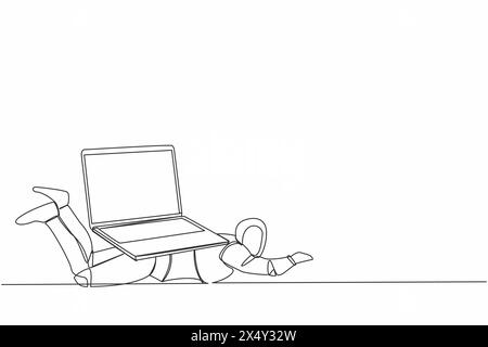 Ein einzeiliger, belasteter Roboter unter hoher Belastung mit Laptops. Ermüdungs- oder Burnout-Arbeiten in der Technologiebranche. Roboterkünstliche Intelligenz. Stock Vektor