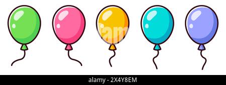 Set aus mehrfarbigen Ballons für Zeichentrickfilme. Vektorabbildung. Stock Vektor