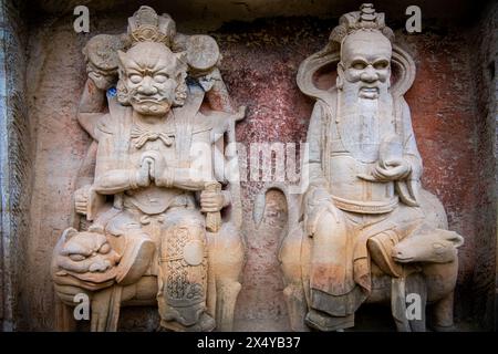 China - Provinz Chongqing - Buddha-Statue bei Dazu-Felsenschnitzereien, Kopierraum für Text Stockfoto