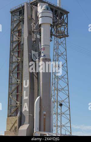 Cape Canaveral, USA. Mai 2024. Startrampe 41 Fotos von ULA Atlas V N22 mit Boeing Starliner Calypso, bereit für den Start mit zwei Astronauten am 5. Mai 2024 in Cape Canaveral, Brevard County, Florida, USA. CFT-Flugtest mit Barry „Butch“ Wilmore und Suni Williams am Montag, den 6. Mai 2024 (Foto: Scott Schilke/SIPA USA) Credit: SIPA USA/Alamy Live News Stockfoto