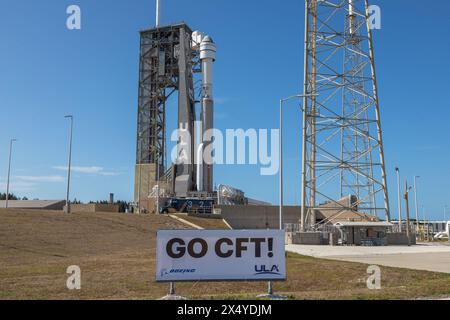 Cape Canaveral, USA. Mai 2024. Startrampe 41 Fotos von ULA Atlas V N22 mit Boeing Starliner Calypso, bereit für den Start mit zwei Astronauten am 5. Mai 2024 in Cape Canaveral, Brevard County, Florida, USA. CFT-Flugtest mit Barry „Butch“ Wilmore und Suni Williams am Montag, den 6. Mai 2024 (Foto: Scott Schilke/SIPA USA) Credit: SIPA USA/Alamy Live News Stockfoto