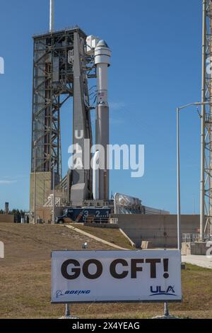Cape Canaveral, USA. Mai 2024. Startrampe 41 Fotos von ULA Atlas V N22 mit Boeing Starliner Calypso, bereit für den Start mit zwei Astronauten am 5. Mai 2024 in Cape Canaveral, Brevard County, Florida, USA. CFT-Flugtest mit Barry „Butch“ Wilmore und Suni Williams am Montag, den 6. Mai 2024 (Foto: Scott Schilke/SIPA USA) Credit: SIPA USA/Alamy Live News Stockfoto