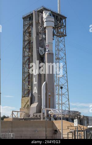 Cape Canaveral, USA. Mai 2024. Startrampe 41 Fotos von ULA Atlas V N22 mit Boeing Starliner Calypso, bereit für den Start mit zwei Astronauten am 5. Mai 2024 in Cape Canaveral, Brevard County, Florida, USA. CFT-Flugtest mit Barry „Butch“ Wilmore und Suni Williams am Montag, den 6. Mai 2024 (Foto: Scott Schilke/SIPA USA) Credit: SIPA USA/Alamy Live News Stockfoto