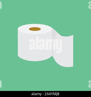 Toilettenpapier isoliert auf grünem Hintergrund. Papierrolle. Vektorabbildung Stock Vektor