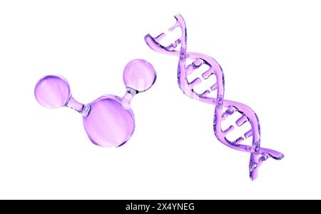 DNA und Molekülstruktur, Hautpflege und biomedizinisches Konzept, 3D-Rendering. 3D-Abbildung. Stockfoto