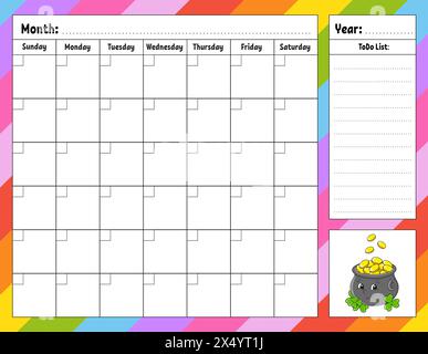 Wochenplaner. Bunte leere druckbare Vorlage. Vektorabbildung. Stock Vektor