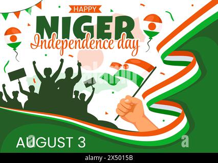 Glücklicher Niger Unabhängigkeitstag Vektor-Illustration am 3. August mit schwenkender Flagge und Landfeiertag im flachen Zeichentrick-Hintergrund-Design Stock Vektor