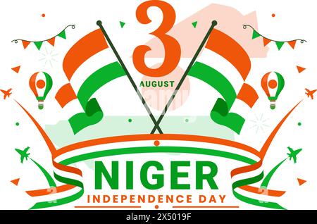 Glücklicher Niger Unabhängigkeitstag Vektor-Illustration am 3. August mit schwenkender Flagge und Landfeiertag im flachen Zeichentrick-Hintergrund-Design Stock Vektor
