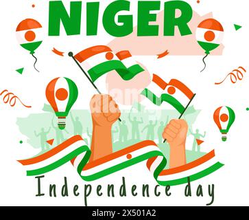 Glücklicher Niger Unabhängigkeitstag Vektor-Illustration am 3. August mit schwenkender Flagge und Landfeiertag im flachen Zeichentrick-Hintergrund-Design Stock Vektor