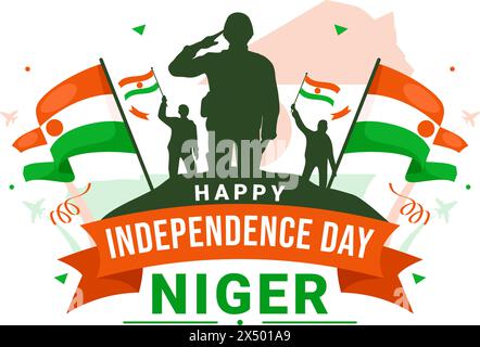 Glücklicher Niger Unabhängigkeitstag Vektor-Illustration am 3. August mit schwenkender Flagge und Landfeiertag im flachen Zeichentrick-Hintergrund-Design Stock Vektor