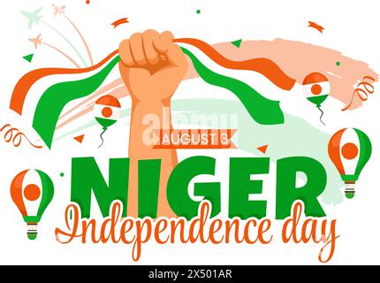 Glücklicher Niger Unabhängigkeitstag Vektor-Illustration am 3. August mit schwenkender Flagge und Landfeiertag im flachen Zeichentrick-Hintergrund-Design Stock Vektor