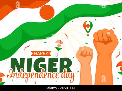Glücklicher Niger Unabhängigkeitstag Vektor-Illustration am 3. August mit schwenkender Flagge und Landfeiertag im flachen Zeichentrick-Hintergrund-Design Stock Vektor