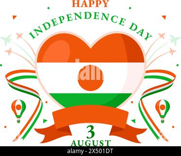 Glücklicher Niger Unabhängigkeitstag Vektor-Illustration am 3. August mit schwenkender Flagge und Landfeiertag im flachen Zeichentrick-Hintergrund-Design Stock Vektor