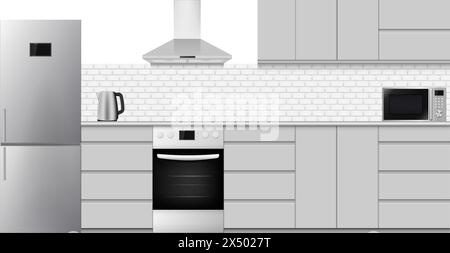 Moderne Kücheneinrichtung in minimalistischem Design. Vektorabbildung. Eps 10. Stock Vektor