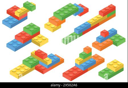 Satz von Blöcken, die Spielzeugfarbige Steine bauen. Spielzeugsteine. 3D-Design. Vektorabbildung. Eps 10. Stock Vektor