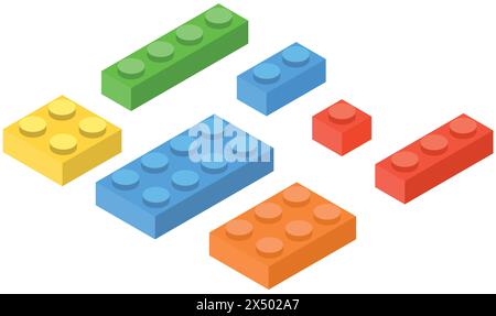 Satz von Blöcken, die Spielzeugfarbige Steine bauen. Spielzeugsteine. 3D-Design. Vektorabbildung. Eps 10. Stock Vektor