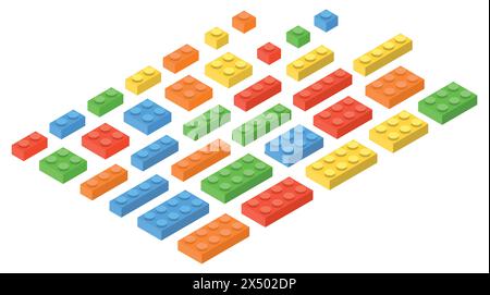 Satz von Blöcken, die Spielzeugfarbige Steine bauen. Spielzeugsteine. 3D-Design. Vektorabbildung. Eps 10. Stock Vektor