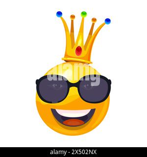 Sonne in Sonnenbrille und Smiley-Zeichentrickfilm mit Kronfigur Stock Vektor