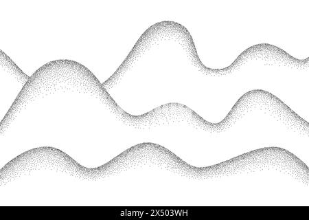 Hintergrund für Wellenstruktur mit Stippelmuster. Schwarzes Rauschen Punktstruktur, abstrakte Punktstippellinien, Sandkorneffekt, Vektorillustration isoliert auf Stock Vektor