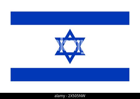 Israelische Flagge, ohne Konturen im Verhältnis, korrekte Farben. Grafische Abbildung, Flagge des Staates israel. Stockfoto