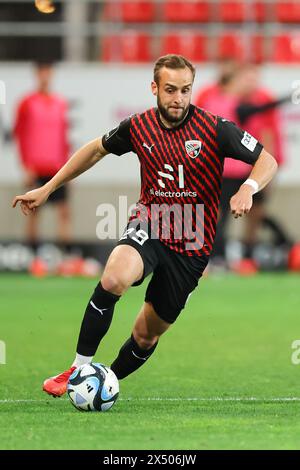 Ingolstadt, Deutschland. Mai 2024. Fußball: Bundesliga 3, FC Ingolstadt - SV Waldhof Mannheim, Spieltag 36 im Audi Sportpark. David Kopacz vom FC Ingolstadt spielt den Ball. Vermerk: Daniel Karmann/dpa/Alamy Live News Stockfoto