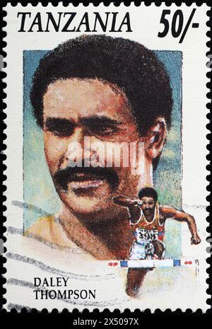 Der ehemalige Dethlet Daley Thompson auf Briefmarke Stockfoto