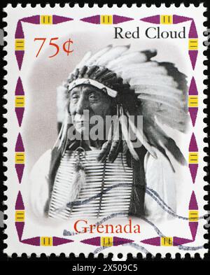 Indischer Häuptling Red Cloud auf Briefmarke aus Grenada Stockfoto